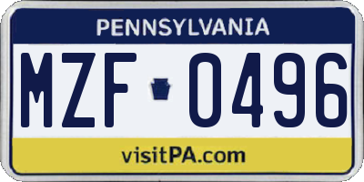 PA license plate MZF0496