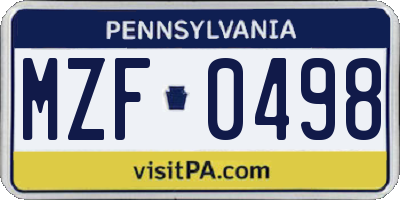 PA license plate MZF0498