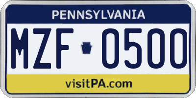 PA license plate MZF0500