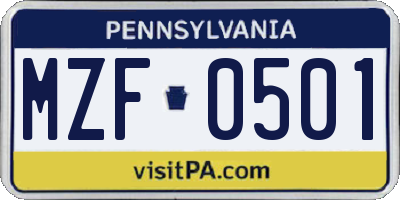 PA license plate MZF0501