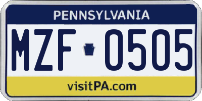 PA license plate MZF0505