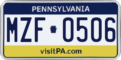 PA license plate MZF0506