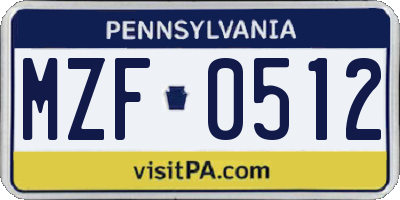 PA license plate MZF0512