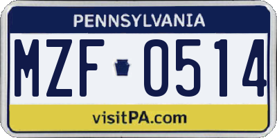 PA license plate MZF0514