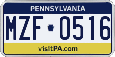 PA license plate MZF0516