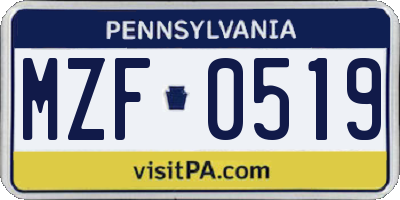 PA license plate MZF0519