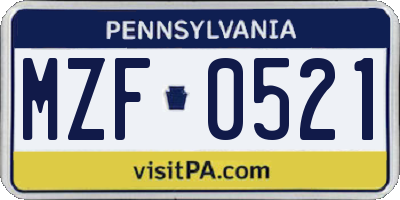PA license plate MZF0521