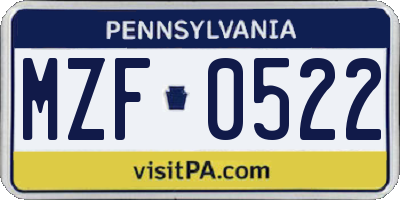 PA license plate MZF0522