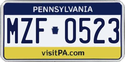 PA license plate MZF0523