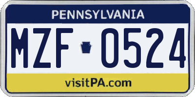 PA license plate MZF0524