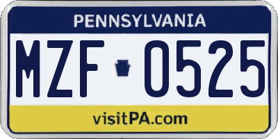 PA license plate MZF0525