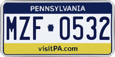 PA license plate MZF0532