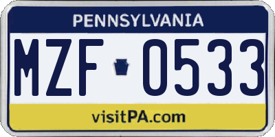 PA license plate MZF0533