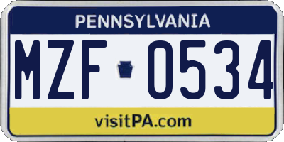 PA license plate MZF0534