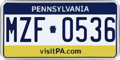 PA license plate MZF0536