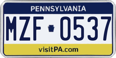 PA license plate MZF0537