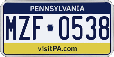 PA license plate MZF0538