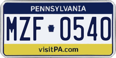 PA license plate MZF0540