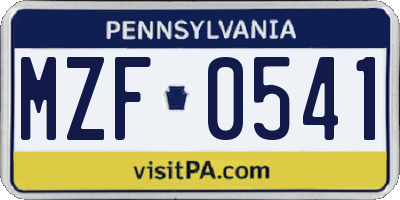 PA license plate MZF0541