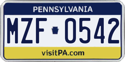 PA license plate MZF0542
