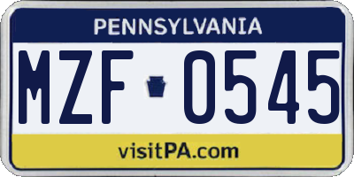 PA license plate MZF0545