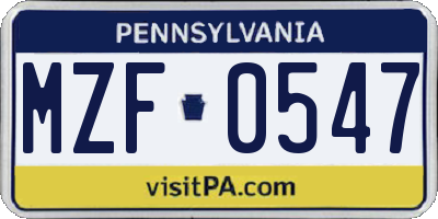 PA license plate MZF0547