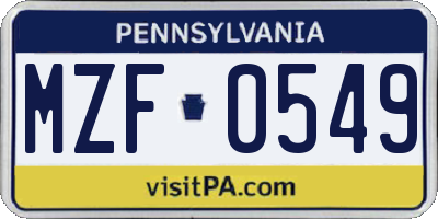 PA license plate MZF0549