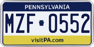 PA license plate MZF0552