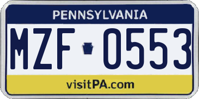 PA license plate MZF0553