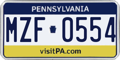 PA license plate MZF0554