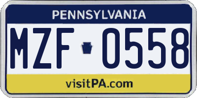 PA license plate MZF0558