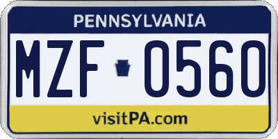 PA license plate MZF0560