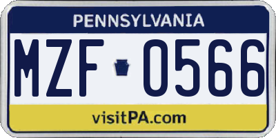 PA license plate MZF0566