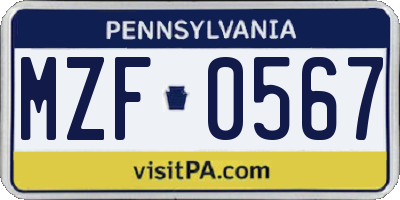 PA license plate MZF0567