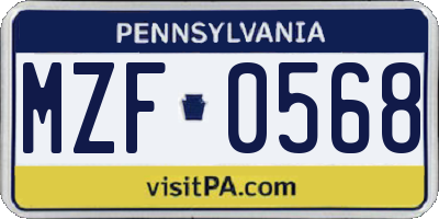 PA license plate MZF0568