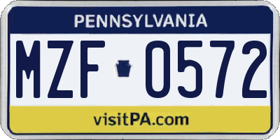 PA license plate MZF0572