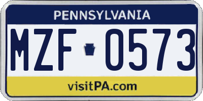 PA license plate MZF0573