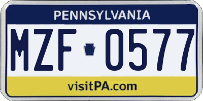 PA license plate MZF0577