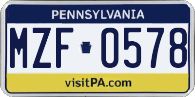 PA license plate MZF0578