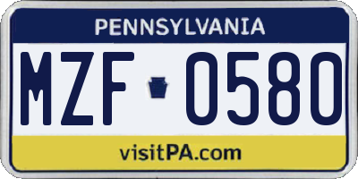 PA license plate MZF0580