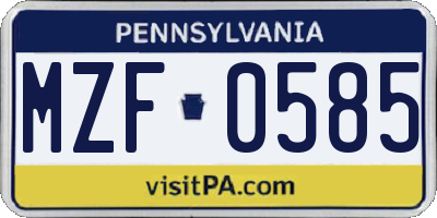 PA license plate MZF0585