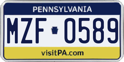 PA license plate MZF0589