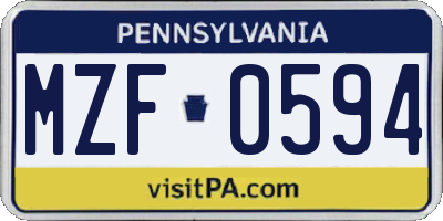 PA license plate MZF0594