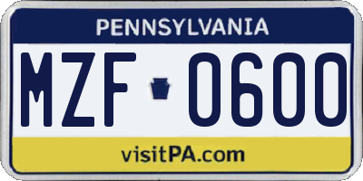 PA license plate MZF0600
