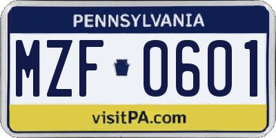 PA license plate MZF0601
