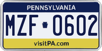 PA license plate MZF0602