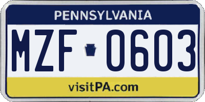 PA license plate MZF0603