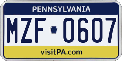 PA license plate MZF0607