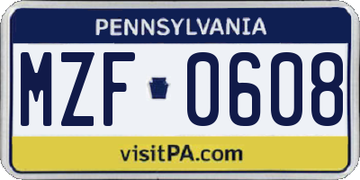 PA license plate MZF0608
