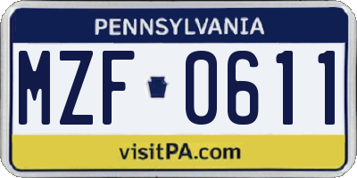 PA license plate MZF0611
